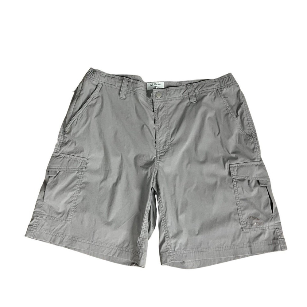 LL Bean Size L Cargo Outdoor Button‎ Zip Shorts Gray Flat Front Pocket